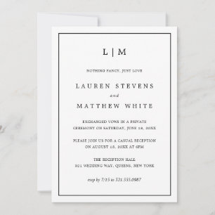 Lauren Black and White Elegant Wedding Reception Invitation