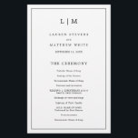 Lauren Black and White Monogram Elegant Wedding<br><div class="desc">Simple Wedding Program featuring a modern yet elegant design with your two letter monogram at the top and your details surrounded by a thin border. All text is in black over a white background and may be changed in the design editing tool. The front has your order of ceremony and...</div>