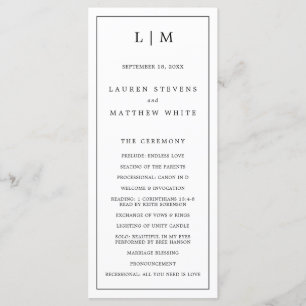 Lauren Black and White Monogram Elegant Wedding Programme
