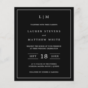 Lauren Black Elegant Budget Wedding Invitation