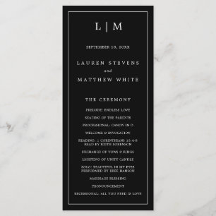 Lauren Black Monogram Elegant Wedding Programme