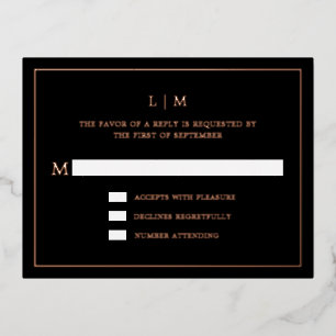 Lauren Black Monogram Elegant Wedding RSVP Card