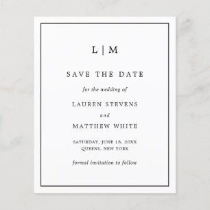 Lauren Black White Budget Wedding Save the Date Flyer
