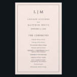 Lauren Blush Pink Monogram Elegant Wedding<br><div class="desc">Simple Wedding Program featuring a modern yet elegant design with your two letter monogram at the top and your details surrounded by a thin border. All text is in grey over a blush pink background and may be changed in the design editing tool. The front has your order of ceremony...</div>