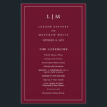 Lauren Burgundy Monogram Elegant Wedding<br><div class="desc">Simple Wedding Program featuring a modern yet elegant design with your two letter monogram at the top and your details surrounded by a thin border. All text is in white over a burgundy background and may be changed in the design editing tool. The front has your order of ceremony and...</div>