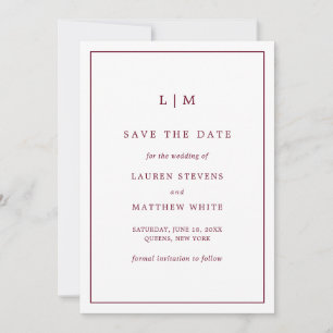 Lauren Burgundy Monogram Elegant Wedding Save The Date