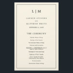 Lauren Cream Monogram Elegant Wedding<br><div class="desc">Simple Wedding Program featuring a modern yet elegant design with your two letter monogram at the top and your details surrounded by a thin border. All text is in black over a cream / ivory background and may be changed in the design editing tool. The front has your order of...</div>