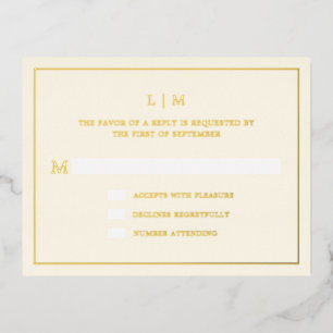 Lauren Cream Monogram Elegant Wedding Foil Invitation Postcard