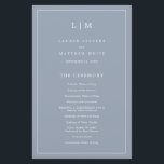 Lauren Dusty Blue Monogram Elegant Wedding<br><div class="desc">Simple Wedding Program featuring a modern yet elegant design with your two letter monogram at the top and your details surrounded by a thin border. All text is in white over a dusty blue background and may be changed in the design editing tool. The front has your order of ceremony...</div>