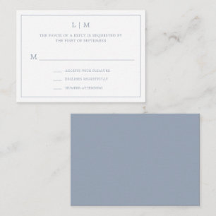 Lauren Dusty Blue Monogram Elegant Wedding Card
