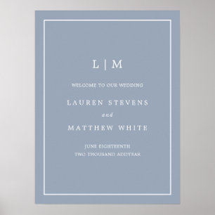 Lauren Dusty Blue Monogram Elegant Wedding Poster