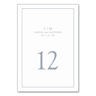 Lauren Dusty Blue Monogram Elegant Wedding Table Number