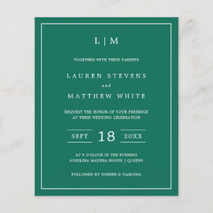 Lauren Emerald Green Budget Wedding Invitation