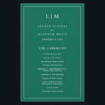 Lauren Emerald Green Monogram Elegant Wedding<br><div class="desc">Simple Wedding Program featuring a modern yet elegant design with your two letter monogram at the top and your details surrounded by a thin border. All text is in white over a jewel tone emerald green background and may be changed in the design editing tool. The front has your order...</div>