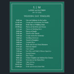 Lauren Emerald Green Monogram Elegant Wedding<br><div class="desc">Simple Wedding Timeline featuring a modern yet elegant design with your two letter monogram at the top and your details surrounded by a thin border. All text is in white over a jewel tone emerald green background and may be changed to any colours you wish by clicking the "customise" button....</div>