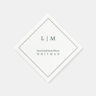 Lauren Forest Green Monogram Elegant Wedding Napkin