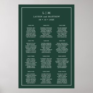 Lauren Forest Green Monogram Elegant Wedding Poster
