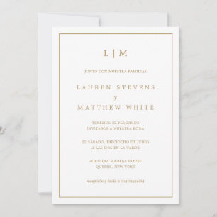 Lauren Gold Monogram Elegant Spanish Wedding Invitation