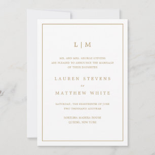 Lauren Gold Monogram Elegant Wedding Announcement