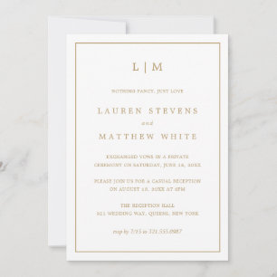 Lauren Gold Monogram Elegant Wedding Reception Invitation