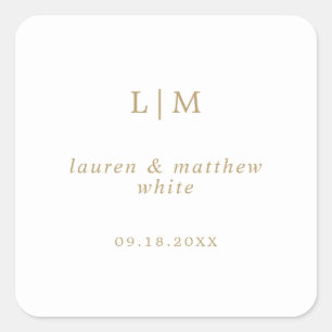 Lauren Gold Monogram Elegant Wedding Square Sticker