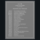 Lauren Grey Monogram Elegant Wedding<br><div class="desc">Simple Wedding Timeline featuring a modern yet elegant design with your two letter monogram at the top and your details surrounded by a thin border. All text is in white over a medium grey background and may be changed to any colours you wish by clicking the "customise" button. A chic...</div>