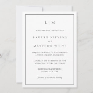 Lauren Grey Monogram Elegant Wedding Invitation