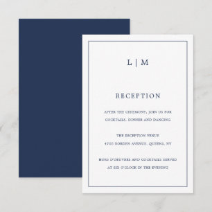 Lauren Navy Blue Monogram Elegant Wedding Enclosure Card