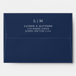 Lauren Navy Blue Monogram Elegant Wedding Envelope