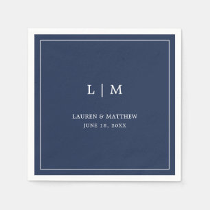 Lauren Navy Blue Monogram Elegant Wedding Napkin