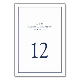 Lauren Navy Blue Monogram Elegant Wedding Table Number