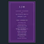 Lauren Purple Monogram Elegant Wedding<br><div class="desc">Simple Wedding Program featuring a modern yet elegant design with your two letter monogram at the top and your details surrounded by a thin border. All text is in white over a purple background and may be changed in the design editing tool. The front has your order of ceremony and...</div>