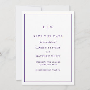 Lauren Purple Monogram Elegant Wedding Save The Date