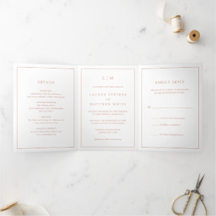 Lauren Rose Gold Monogram Elegant Wedding Tri-Fold Invitation