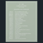 Lauren Sage Green Monogram Elegant Wedding<br><div class="desc">Simple Wedding Timeline featuring a modern yet elegant design with your two letter monogram at the top and your details surrounded by a thin border. All text is in white over a sage green background and may be changed to any colours you wish by clicking the "customise" button. A chic...</div>