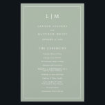 Lauren Sage Green Monogram Elegant Wedding<br><div class="desc">Simple Wedding Program featuring a modern yet elegant design with your two letter monogram at the top and your details surrounded by a thin border. All text is in white over a sage green background and may be changed in the design editing tool. The front has your order of ceremony...</div>