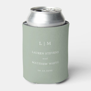 Lauren Sage Green Monogram Elegant Wedding Can Cooler