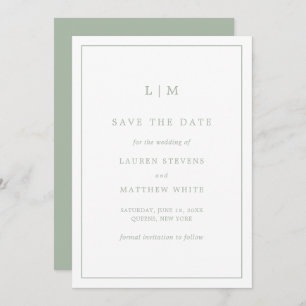 Lauren Sage Green Monogram Elegant Wedding Save The Date