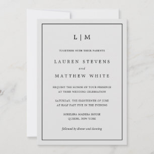 Lauren Silver Monogram Elegant Wedding Invitation