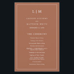 Lauren Terracotta Monogram Elegant Wedding<br><div class="desc">Simple Wedding Program featuring a modern yet elegant design with your two letter monogram at the top and your details surrounded by a thin border. All text is in white over a terracotta / burnt orange / rust background and may be changed in the design editing tool. The front has...</div>