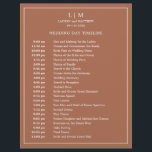 Lauren Terracotta Monogram Elegant Wedding<br><div class="desc">Simple terracotta Wedding Timeline featuring a modern yet elegant design with your two letter monogram at the top and your details surrounded by a thin border. All text is in white over a burnt orange / rust background and may be changed to any colours you wish by clicking the "customise"...</div>