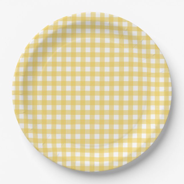 Lauren Yellow Gingham Paper Plates (Front)