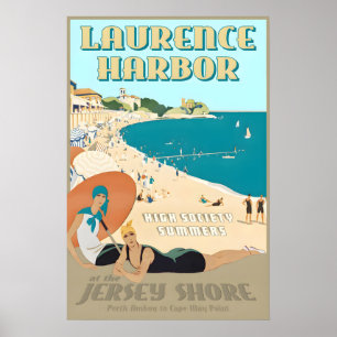 Laurence Harbor New Jersey Shore Retro Art Deco Poster