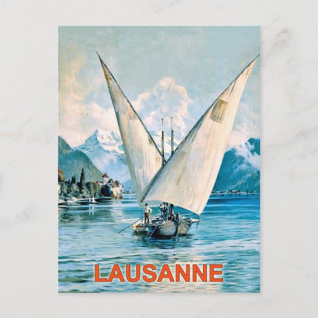 Lausanne, Geneva Lake, Switzerland, vintage travel Postcard (Front)