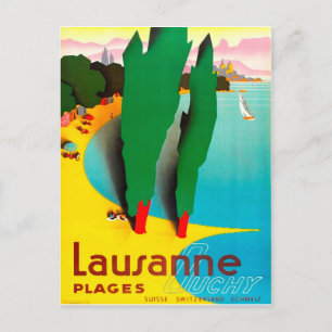 Lausanne, lake Geneva beach, Switzerland Postcard
