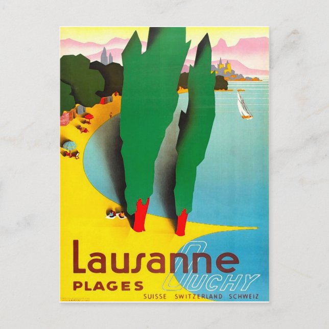 Lausanne, lake Geneva beach, Switzerland Postcard (Front)