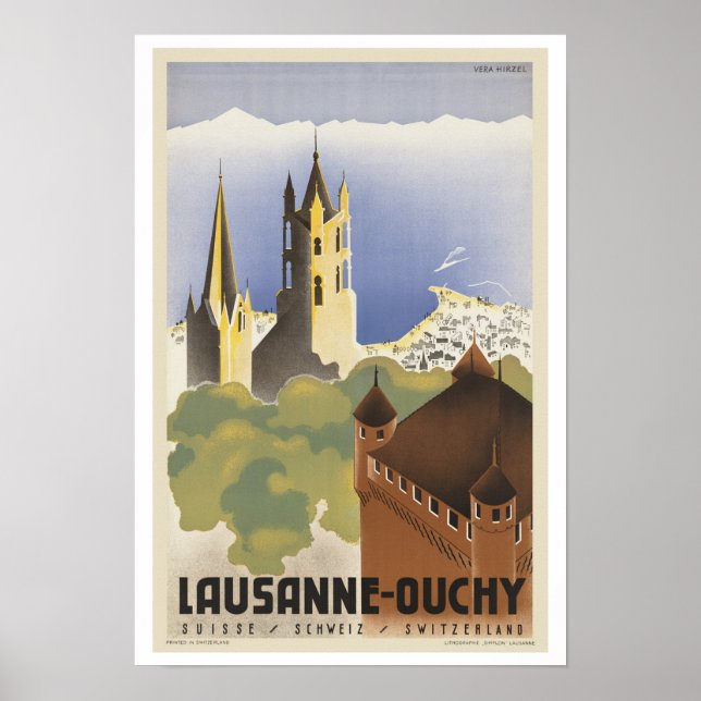 Lausanne Ouchy Switzerland ~ Vintage Travel Europe Poster (Front)