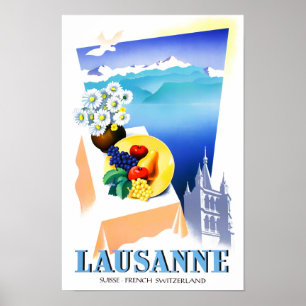 Lausanne Switzerland vintage travel Poster