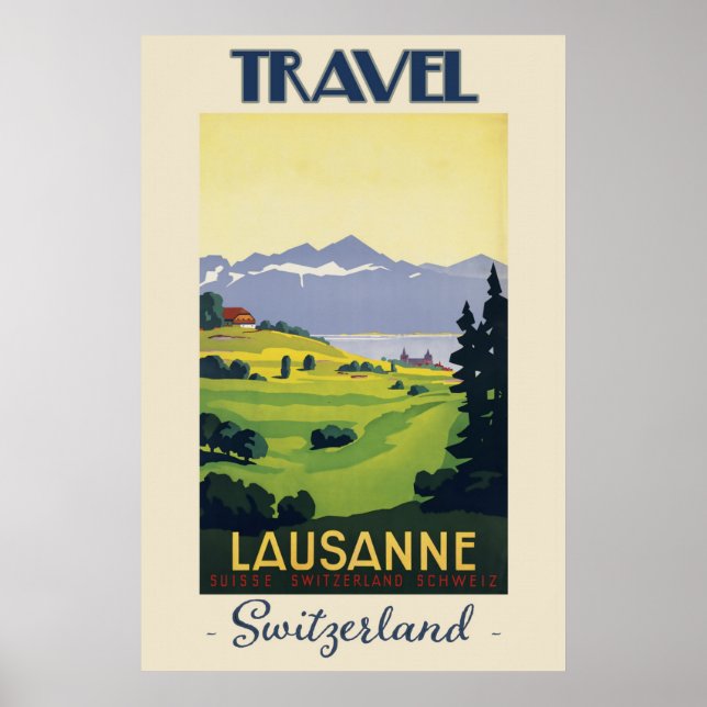 Lausanne Switzerland Vintage Travel Poster (Front)