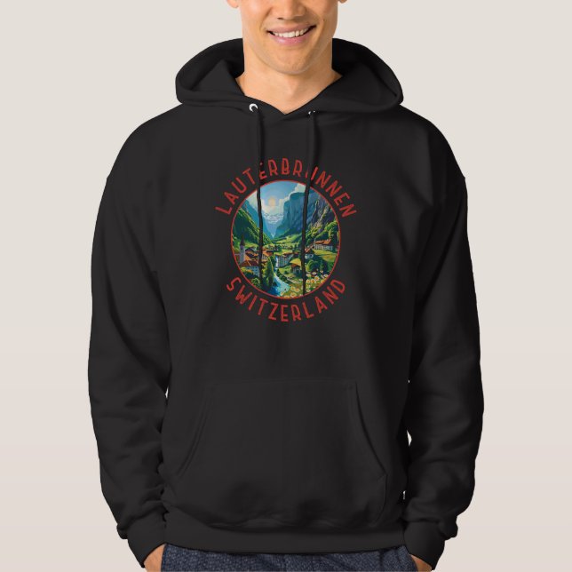 Lauterbrunnen Switzerland Retro Distressed Circle Hoodie (Front)